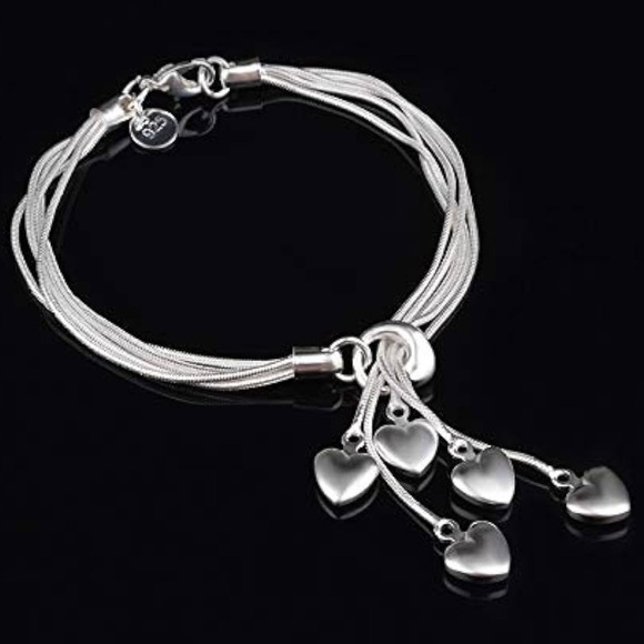 Sterling 925 Silver Heart Charm non traditional Bracelet - Picture 3 of 6